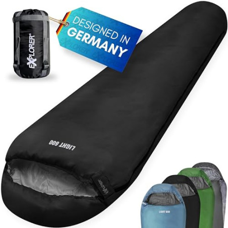 EXPLORER® Light 600 Sommerschlafsack [700g] -2°C bis +14°C [120g/m²] Ultraleicht Schlafsack Outdoor 210x75x50cm Sommer Mumien