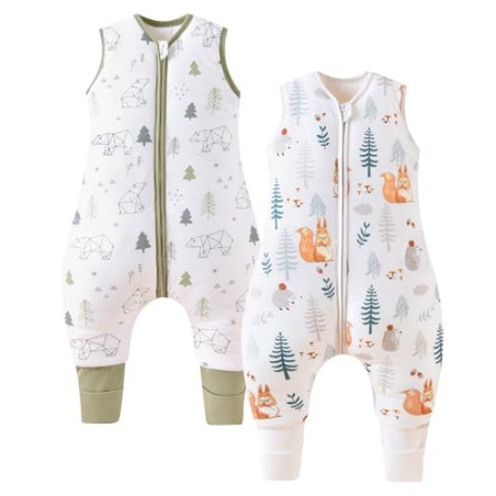 Chilsuessy 2er Pack Baby Schlafsack mit Beinen 2.5 Tog Winter Schlafsack Unisex Ganzjahres Schlafsack mit Füßen Babyschlafsac