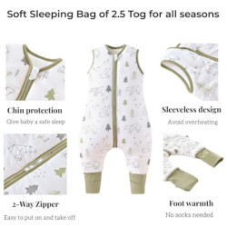 Chilsuessy 2er Pack Baby Schlafsack mit Beinen 2.5 Tog Winter Schlafsack Unisex Ganzjahres Schlafsack mit Füßen Babyschlafsac