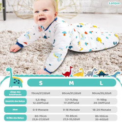 Schlafsack Baby Winter, Baby Schlafsack 3.5 Tog mit Abnehmbaren Langen Ärmeln Bio Baumwolle Babyschlafsack für Säuglinge Klei