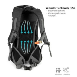 Holgerson kleiner Wanderrucksack oder Fahrradrucksack 15L mit sehr funktionalem Belüftungssystem. Damen/Herren  schwarz 