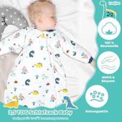 Schlafsack Baby Winter, Baby Schlafsack 3.5 Tog mit Abnehmbaren Langen Ärmeln Bio Baumwolle Babyschlafsack für Säuglinge Klei