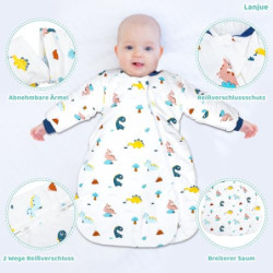 Schlafsack Baby Winter, Baby Schlafsack 3.5 Tog mit Abnehmbaren Langen Ärmeln Bio Baumwolle Babyschlafsack für Säuglinge Klei