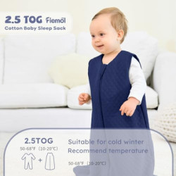 FIEMOL Schlafsack Baby 2.5 Tog 6-12 Monate, Winter Baumwolle Neugeborenen Baby Schlafsack Wearable Decke für Säugling und Kle