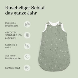 Ehrenkind® Musselin Babyschlafsack 2.5 TOG | 100% Bio-Baumwolle Jade mit Tropfen | Baby Schlafsack | 74/80 | Oeko Tex zertifi