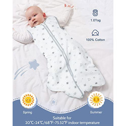 Lictin Sommerschlafsack Baby 1.0 Tog 100% Baumwolle Schlafsack Baby Sommer für Jungen und Mädchen, Schlafsack Baby Weißer Ste