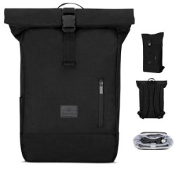 Johnny Urban Rucksack Damen & Herren Schwarz - Robin Medium - Rolltop Mit Laptopfach für Uni Business Fahrrad - 15L - Nachhal