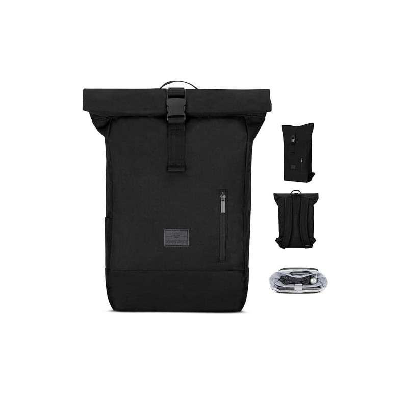 Johnny Urban Rucksack Damen & Herren Schwarz - Robin Medium - Rolltop Mit Laptopfach für Uni Business Fahrrad - 15L - Nachhal Johnny Urban Rucksack Damen & Herren Schwarz - Robin Medium - Rolltop Mit Laptopfach für Uni Business Fahrrad - 15L - Nachhal