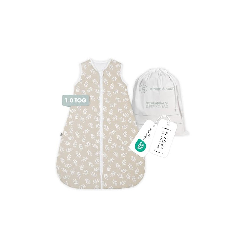 emma & noah Baby Schlafsack 1.0 TOG, Ganzjahres Schlafsack für den Frühling, Sommer und Herbst, 100% Bio-Baumwolle, OEKO-TEX emma & noah Baby Schlafsack 1.0 TOG, Ganzjahres Schlafsack für den Frühling, Sommer und Herbst, 100% Bio-Baumwolle, OEKO-TEX