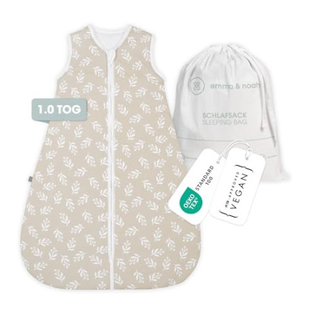 emma & noah Baby Schlafsack 1.0 TOG, Ganzjahres Schlafsack für den Frühling, Sommer und Herbst, 100% Bio-Baumwolle, OEKO-TEX 