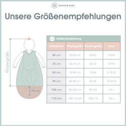 emma & noah Baby Schlafsack 1.0 TOG, Ganzjahres Schlafsack für den Frühling, Sommer und Herbst, 100% Bio-Baumwolle, OEKO-TEX 