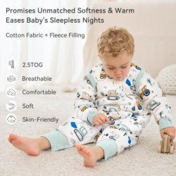 Unnivoll Baby Schlafsack mit Füßen 2.5 tog - Winterschlafsack Baby Abnehmbare Ärmel - Baumwolle Ganzjahre Schlafsack mit Bein
