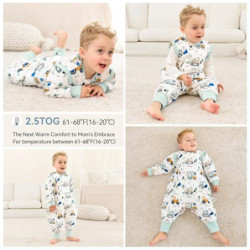 Unnivoll Baby Schlafsack mit Füßen 2.5 tog - Winterschlafsack Baby Abnehmbare Ärmel - Baumwolle Ganzjahre Schlafsack mit Bein