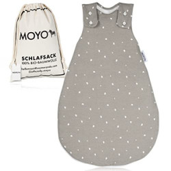 MOYO Baby Schlafsack in Grau I Atmungsaktiver Winterschlafsack in 62/68 I Gefütterter Ganzjahres Schlafsack 2.5 TOG I Neugebo