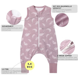 Owlivia 1.0 Tog Baby Schlafsack aus 100% Bio-Baumwolle mit Füßen - Ganzjähriger Komfort für Ihr Kleinkind, Feder Lavendel 80 