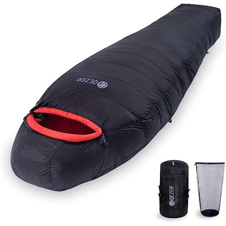 QEZER Daunenschlafsack -20 Grad Winter Schlafsack Outdoor für kaltes Wetter Camping und Bergsteigen mit 660 FP Premium Daunen