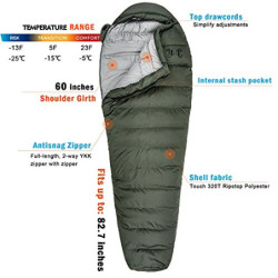 AKmax Mumienschlafsack Winter Schlafsack Für Erwachsene Und Militär, Schlafsack Outdoor, 4Jahreszeiten, Ultraleichter Camping