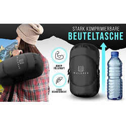 WALDNER Daunenschlafsack Ultraleicht, kleines Packmaß, 4 Jahreszeiten, 800g Daunen, 600FP Bauschkraft, Schlafsack Outdoor und