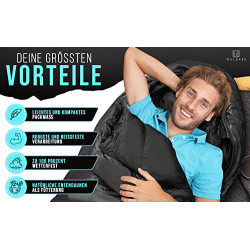 WALDNER Daunenschlafsack Ultraleicht, kleines Packmaß, 4 Jahreszeiten, 800g Daunen, 600FP Bauschkraft, Schlafsack Outdoor und