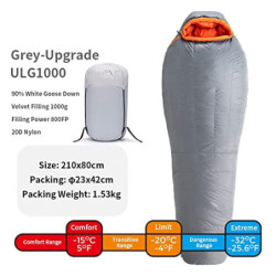 Schlafsäcke Winter-Gänsedaunenschlafsack, 20D Nylon, wasserdicht, warm, tragbar, für Reisen und Camping  Grau, Einheitsgröße 