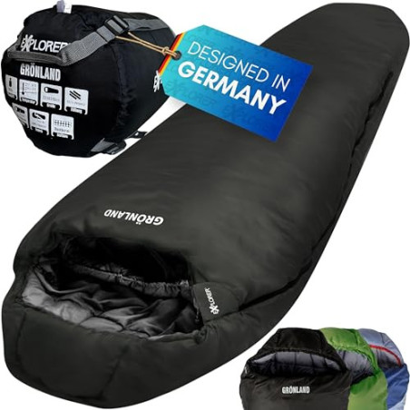 EXPLORER® GRÖNLAND Schlafsack -23°C -5°C [350GSM] 3-4 Jahreszeiten Winter Mumienschlafsack Erwachsene[1900g] 230x82x55cm Zip-