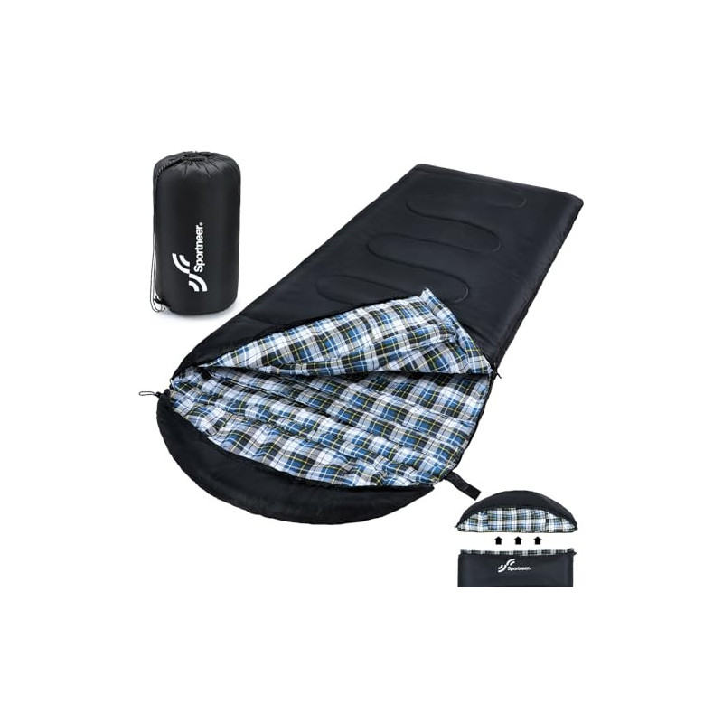 Sportneer Schlafsack Outdoor - Winterschlafsack Flanell 220 x 85 cm Schlafsack Winter mit Abnehmbarer Kapuze, Kompakt Deckens Sportneer Schlafsack Outdoor - Winterschlafsack Flanell 220 x 85 cm Schlafsack Winter mit Abnehmbarer Kapuze, Kompakt Deckens