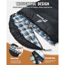 Sportneer Schlafsack Outdoor - Winterschlafsack Flanell 220 x 85 cm Schlafsack Winter mit Abnehmbarer Kapuze, Kompakt Deckens