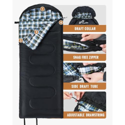 Sportneer Schlafsack Outdoor - Winterschlafsack Flanell 220 x 85 cm Schlafsack Winter mit Abnehmbarer Kapuze, Kompakt Deckens