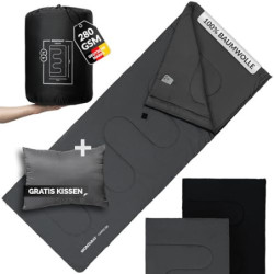 MONTARAY Deckenschlafsack 100% Baumwolle bis -10°C INKL. Kissen - Outdoor Winter-Schlafsack & Sommer-Schlafsack 280GSM 3-4 Ja