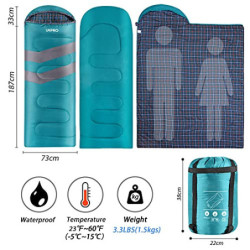 URPRO 3 Jahreszeiten Schlafsack Bedeckt Winter, Herbst, Frühling, Hergestellt aus 150 G/M㎡X 2.100% Hohlfaser und, Hautfreundl