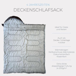 EXPLORER® EF-200 XXL Deckenschlafsack -18°C +3°C [400GSM] Schlafsack Gäste Decke 3-4 Jahreszeiten 220 x 80 cm Winter Erwachse