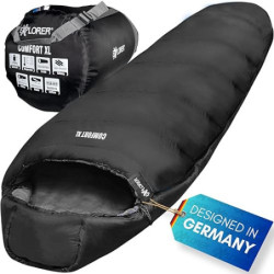 EXPLORER® Comfort XL Schlafsack -23°C -5°C [350GSM] 3-4 Jahreszeiten Winter Mumienschlafsack Schwarz für Erwachsene[2000g] 23