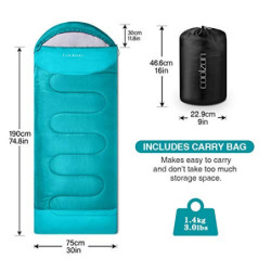 Coolzon Schlafsack Outdoor für Camping 3-4 Jahreszeiten, Erwachsene Deckenschlafsack Kleines Packmaß Ultraleicht Tragetasche,