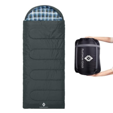 PLATINUM GOLD Flanellschlafsack für Erwachsene, 3–4-Jahreszeiten-XL-Schlafsack, Einzelschlafsack für 1 Person, Schlafsack Out