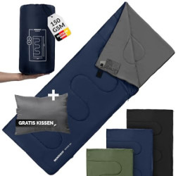 MONTARAY Deckenschlafsack ohne Kapuze 3°C INKL. KISSEN - Outdoor Winter-Schlafsack & Sommer-Schlafsack 150GSM 3-4 Jahreszeite