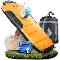 ACTIVE SPARK Schlafsack Winter & 3 Jahreszeiten – wasserabweisend & atmungsaktiv – Nie mehr kalte Füße Dank Taschenwärmer-Tas