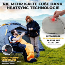 ACTIVE SPARK Schlafsack Winter & 3 Jahreszeiten – wasserabweisend & atmungsaktiv – Nie mehr kalte Füße Dank Taschenwärmer-Tas