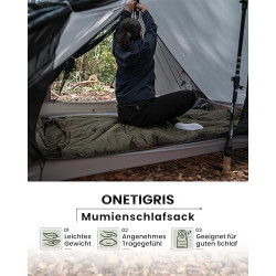 OneTigris Schlafsack Outdoor kleines Packmaß 3 Jahreszeiten 8 °C -15 °C Mumienschlafsack Ultraleicht kompakt für Camping, Rei