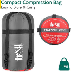 Trail-Alpin-Schlafsack mit Kapuze – 250 g Schlafsack, 3-Jahreszeiten- Schlafsack. Leicht, kleines Packmaß – mit Kapuze und Ko