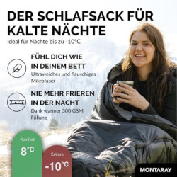 MONTARAY Mumienschlafsack bis -10°C INKL. KISSEN für 3-4 Jahreszeiten 300GSM - Outdoor Winter-Schlafsack & Sommer-Schlafsack 