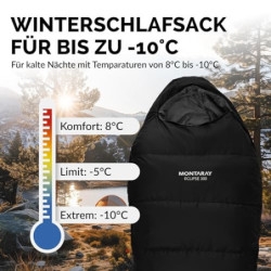 MONTARAY Mumienschlafsack bis -10°C INKL. KISSEN für 3-4 Jahreszeiten 300GSM - Outdoor Winter-Schlafsack & Sommer-Schlafsack 