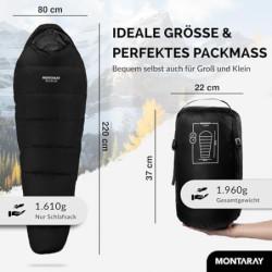 MONTARAY Mumienschlafsack bis -10°C INKL. KISSEN für 3-4 Jahreszeiten 300GSM - Outdoor Winter-Schlafsack & Sommer-Schlafsack 