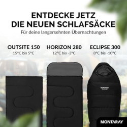 MONTARAY Mumienschlafsack bis -10°C INKL. KISSEN für 3-4 Jahreszeiten 300GSM - Outdoor Winter-Schlafsack & Sommer-Schlafsack 