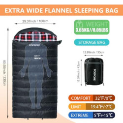 Poepore Schlafsack Outdoor Winter für Erwachsene Extra Breit 4 Jahreszeiten XXL Schlafsäcke Warmer Baumwolle Flanell Deckensc