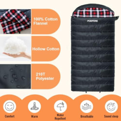 Poepore Schlafsack Outdoor Winter für Erwachsene Extra Breit 4 Jahreszeiten XXL Schlafsäcke Warmer Baumwolle Flanell Deckensc