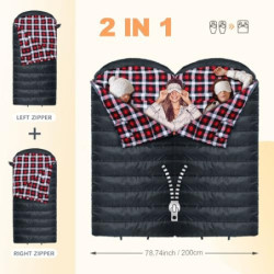 Poepore Schlafsack Outdoor Winter für Erwachsene Extra Breit 4 Jahreszeiten XXL Schlafsäcke Warmer Baumwolle Flanell Deckensc