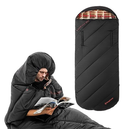 Kingcamp Flanellschlafsack 100 cm breit XXL, Warm Schlafsack mit Reißverschluss für Arme, 3-4 Jahreszeiten Schlafsäcke groß, 