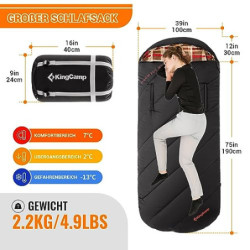Kingcamp Flanellschlafsack 100 cm breit XXL, Warm Schlafsack mit Reißverschluss für Arme, 3-4 Jahreszeiten Schlafsäcke groß, 