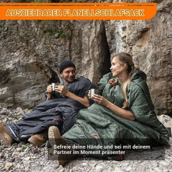 Kingcamp Flanellschlafsack 100 cm breit XXL, Warm Schlafsack mit Reißverschluss für Arme, 3-4 Jahreszeiten Schlafsäcke groß, 