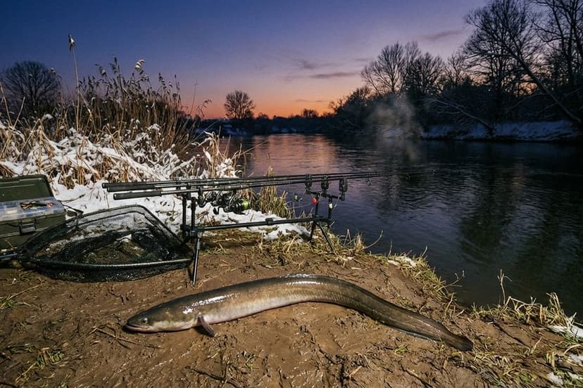Aalangeln im Winter – stille Gewässer und wenig Chancen
